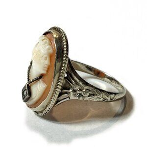1930s 14k Victorian Revival Cameo Ring with Diamond